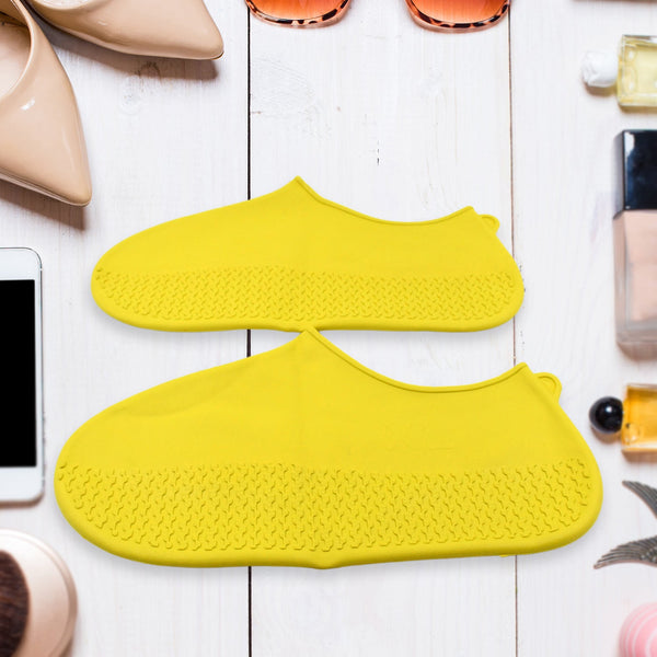 Non-Slip Silicone Rain Reusable Anti skid Waterproof Fordable Boot Shoe Cover (Extra Large Size (XL)/ 1 Pair / Yellow)