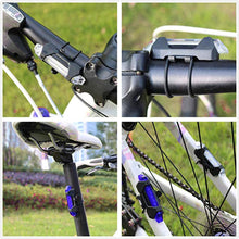 Blue waterproof LED light for bicycle, rechargeable and bright.