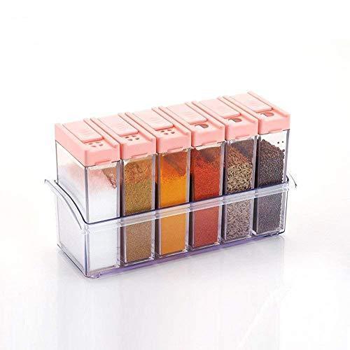 Multicoloured plastic spice jars set of six