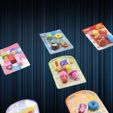 Mixed design erasers set for children, colorful and fancy.