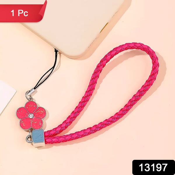 Flower Shape metal alloy pendant Nylon Braided leather hand strap lanyard phone (1 Pc / Multicolor)